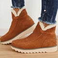 Women's Stitched Suede-Look Ankle Boots with Plush Cuff and Grip Sole - Brown
