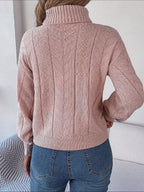 Women's Long-Sleeve Turtleneck Jumper with Raised Cable Pattern