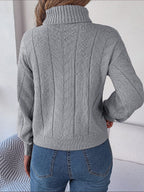 Women's Long-Sleeve Turtleneck Jumper with Raised Cable Pattern