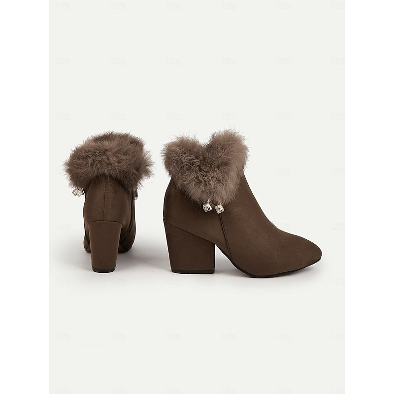 Women's Plush-Collar Pointed-Toe Boots with Side Zip