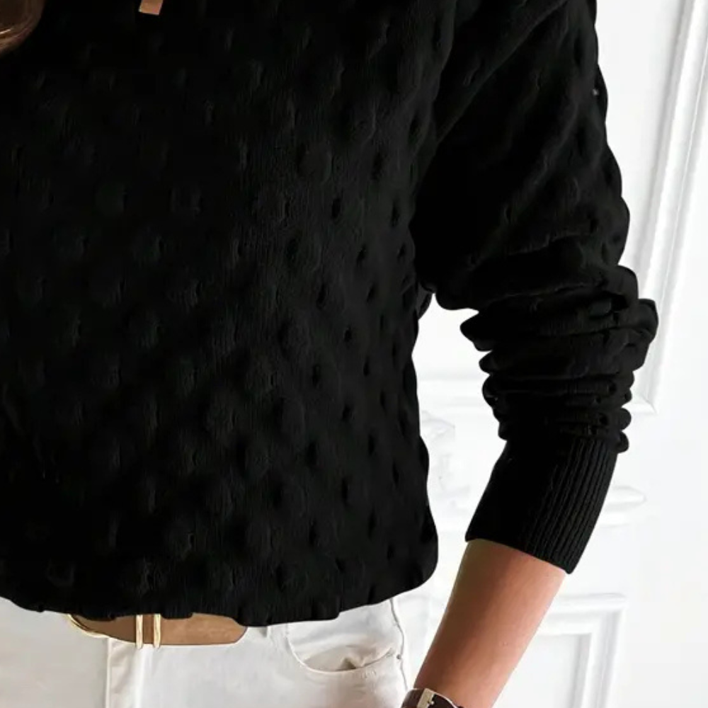 Women's Ribbed-Trim Crew Neck Jumper with Raised Cable Stitch