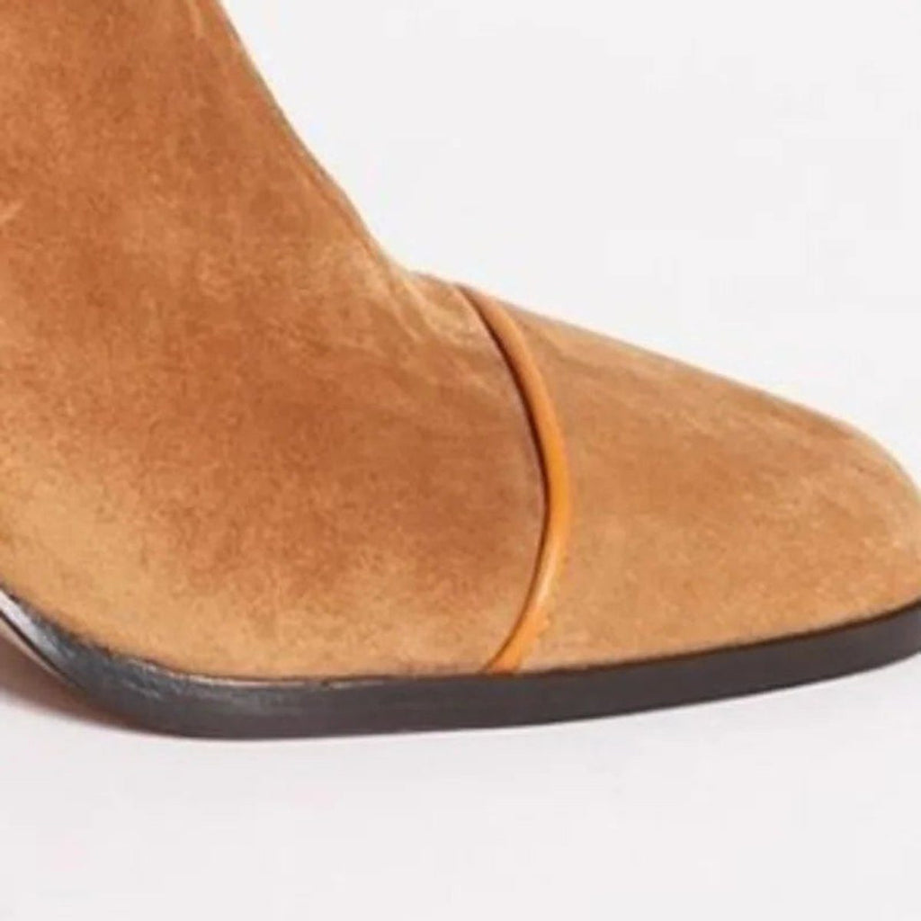 Women's Animal Print Toe Chunky Heel Boots in Soft Suede