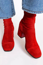 Women's Animal Print Toe Chunky Heel Boots in Soft Suede