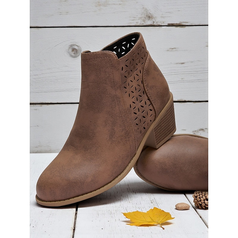 Women's Classic Cutout Ankle Boots with Easy Side Zip