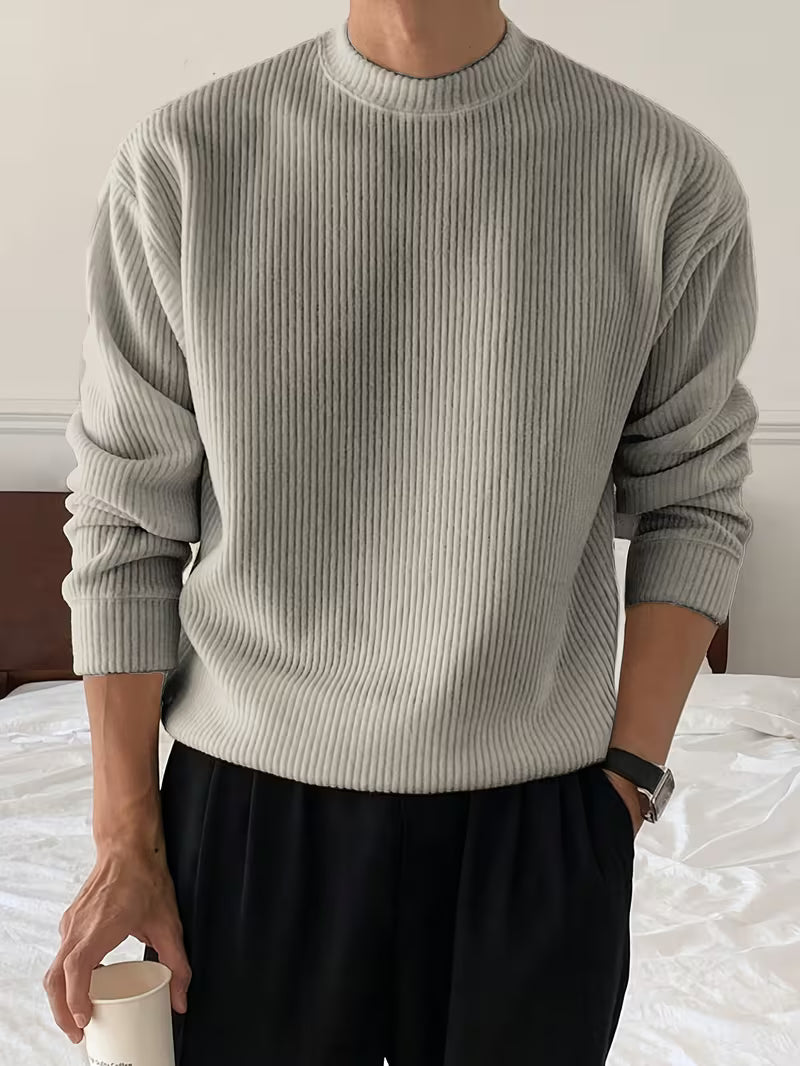 Men's Ribbed Stretch Knit Jumper for Smart-Casual Days - Grey