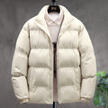 Men's Broad-Channel Puffer Jacket with Stand Collar and Soft Lining - Cream