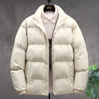 Men's Broad-Channel Puffer Jacket with Stand Collar and Soft Lining - Cream