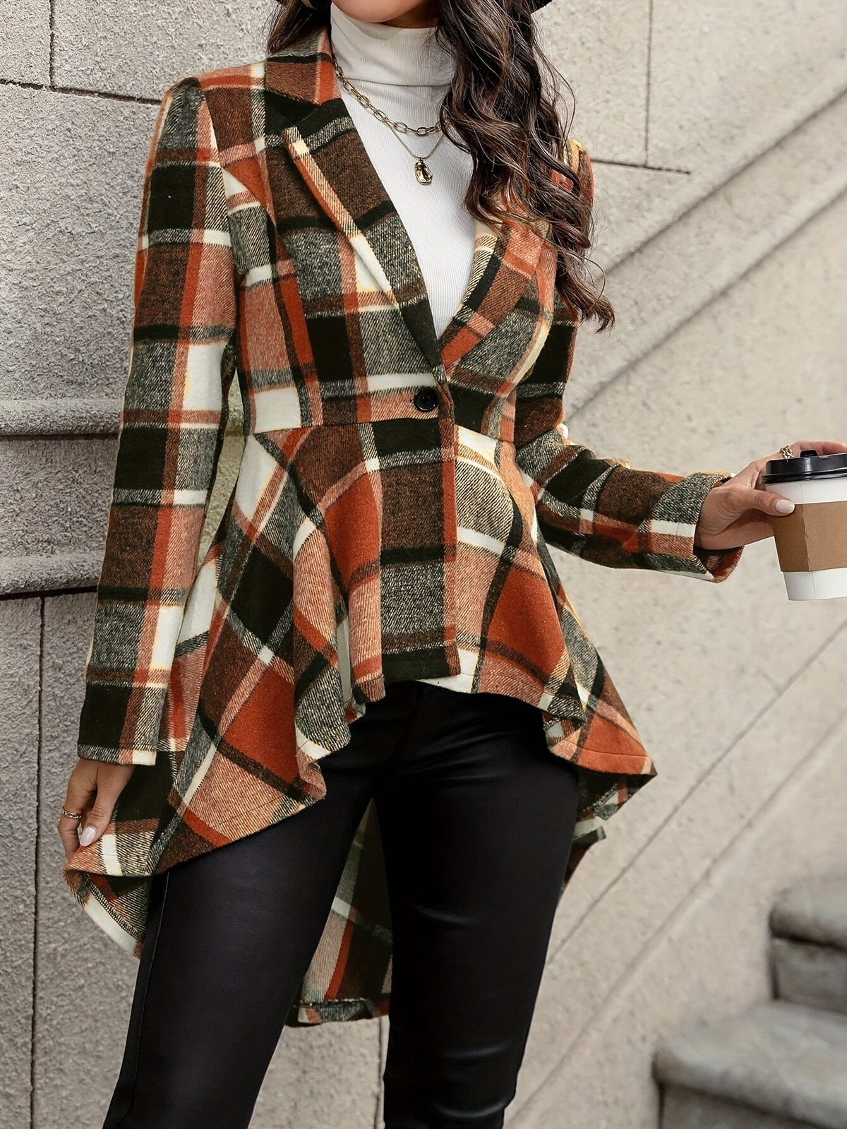 Women's Open-Front Checked Swing Jacket