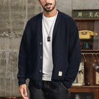 Men's Roomy-Pocket Thick Knit Cotton Cardigan in a Loose Cut
