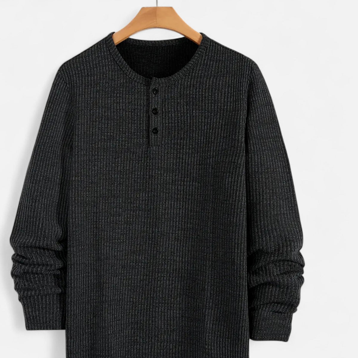 Men's Button-Neck Cable Knit Henley for Spring and Autumn - Black