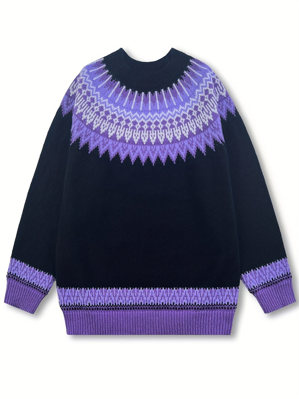Women's Warm Jacquard Chunky Knit Jumper with Crew Neck