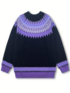Women's Warm Jacquard Chunky Knit Jumper with Crew Neck