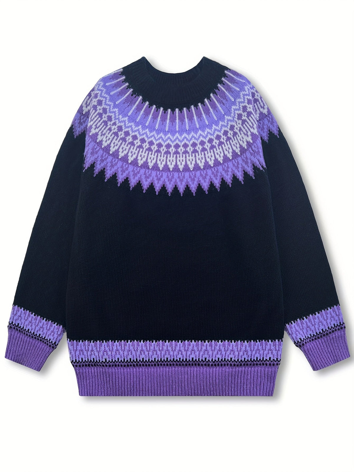 Women's Warm Jacquard Chunky Knit Jumper with Crew Neck