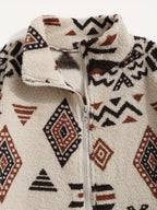 Women's All-Over Pattern Plush Jacket with Relaxed Fit and Zip