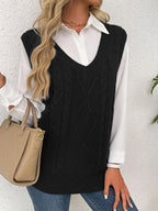 Women's Sleeveless Cable Knit Layering Slipover with V-Neck