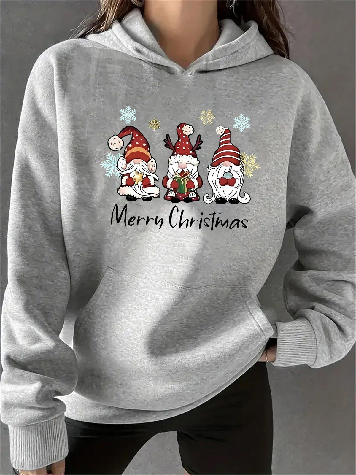 Women's Gnome Print Christmas Jumper in a Soft Cotton Blend - Grey