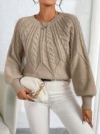 Women's Cable-Knit Jumper with Gathered Lantern Sleeves