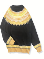 Women's Warm Jacquard Chunky Knit Jumper with Crew Neck
