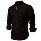 Men's Lightweight Band Collar Summer Shirt in Cotton - Black