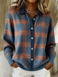 Women's Relaxed Longline Cardigan with Classic Button Front - Blue And Orange