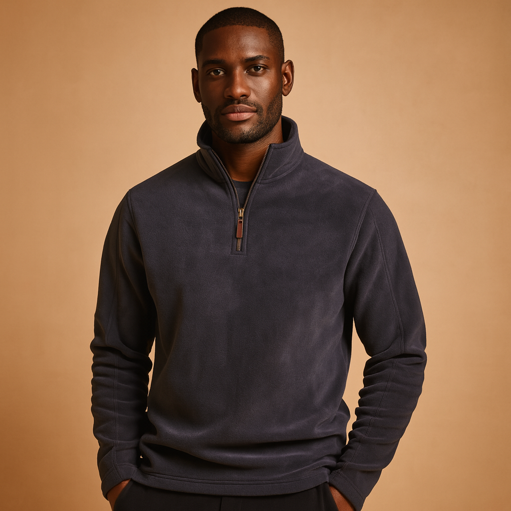 Men's Stand-Collar Fleece Half-Zip Jumper for Everyday Warmth - Dark Grey