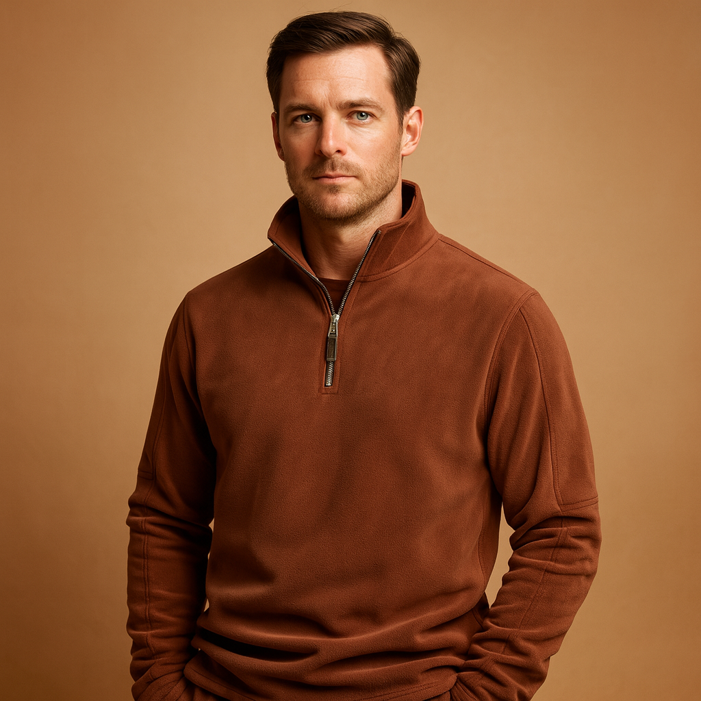 Men's Stand-Collar Fleece Half-Zip Jumper for Everyday Warmth - Brown