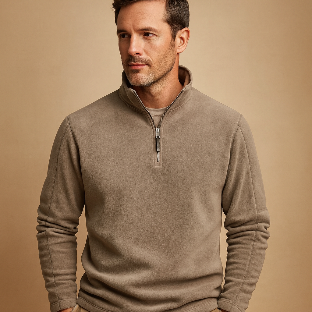 Men's Stand-Collar Fleece Half-Zip Jumper for Everyday Warmth - Taupe