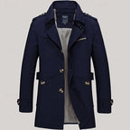 Men's Single-Row Button Trench Coat with Generous Front Pockets