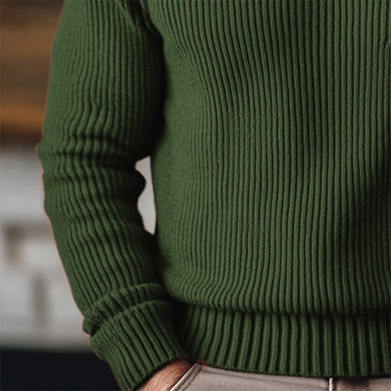 Men's Non-Cling Rib Knit Polo Neck Jumper