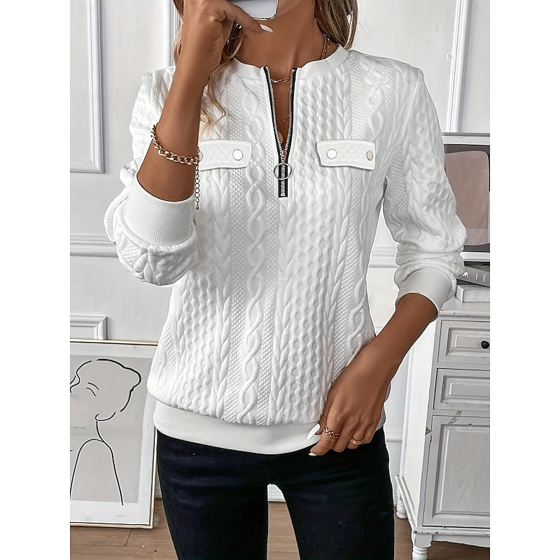 Women's Relaxed Zip-Collar Cable Knit Jumper - Black