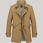 Men's Single-Row Button Trench Coat with Generous Front Pockets