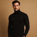 Men's Bulk-Free Soft Rib Roll Neck Jumper - Black