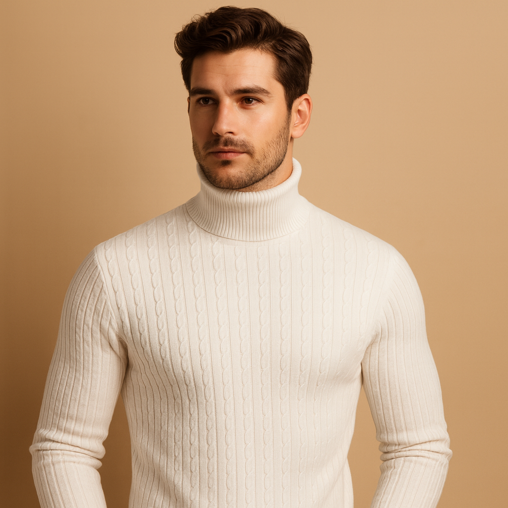 Men's Bulk-Free Soft Rib Roll Neck Jumper - White