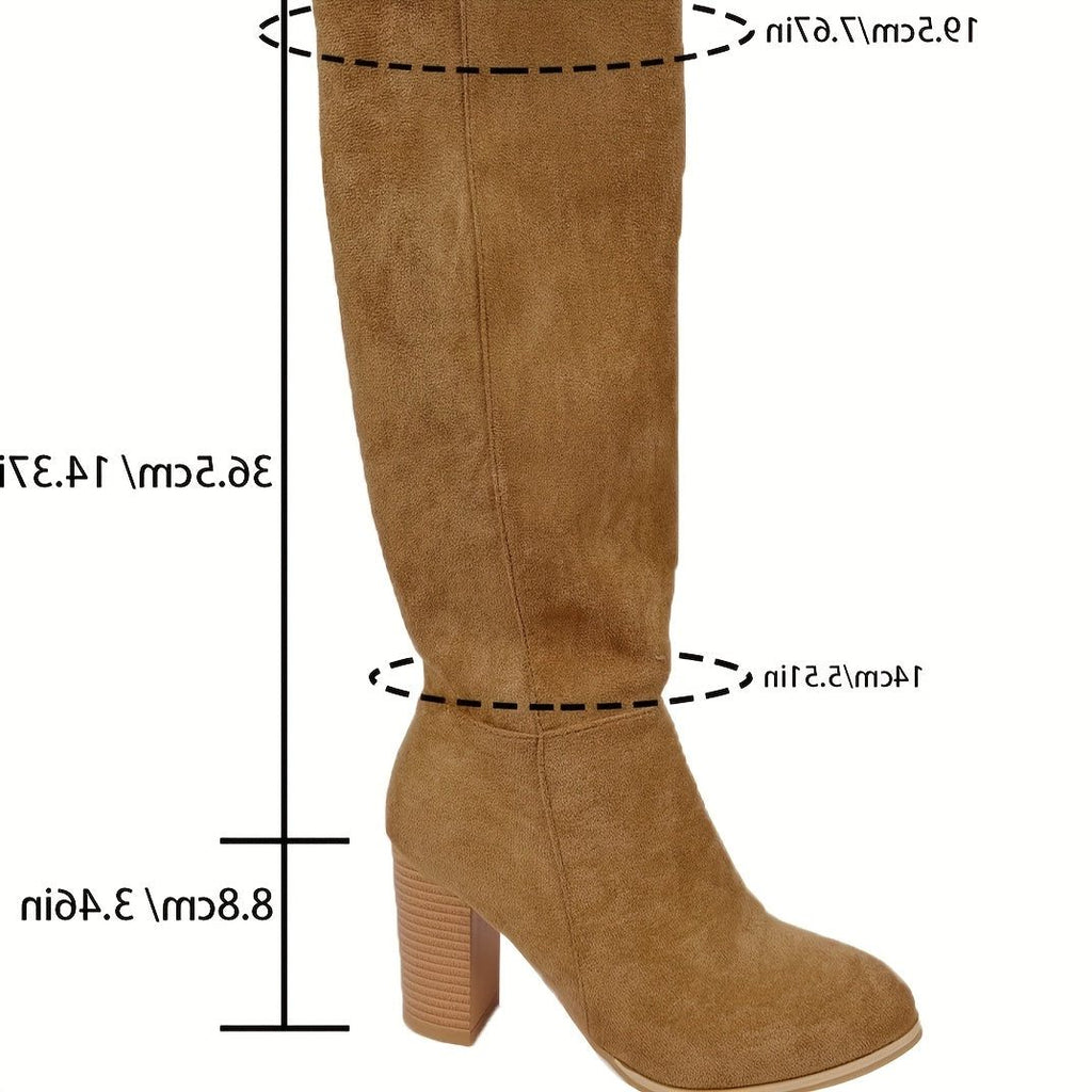 Women's Suede Cowboy Boots with Stacked Heel and Side Zip