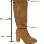 Women's Suede Cowboy Boots with Stacked Heel and Side Zip