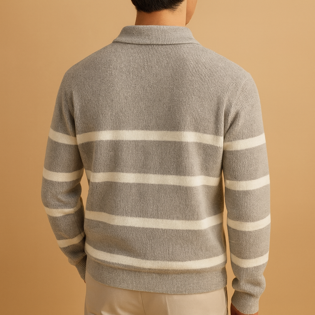Men's Smart-Casual Print Knit Jumper with Zip Collar