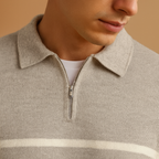 Men's Smart-Casual Print Knit Jumper with Zip Collar