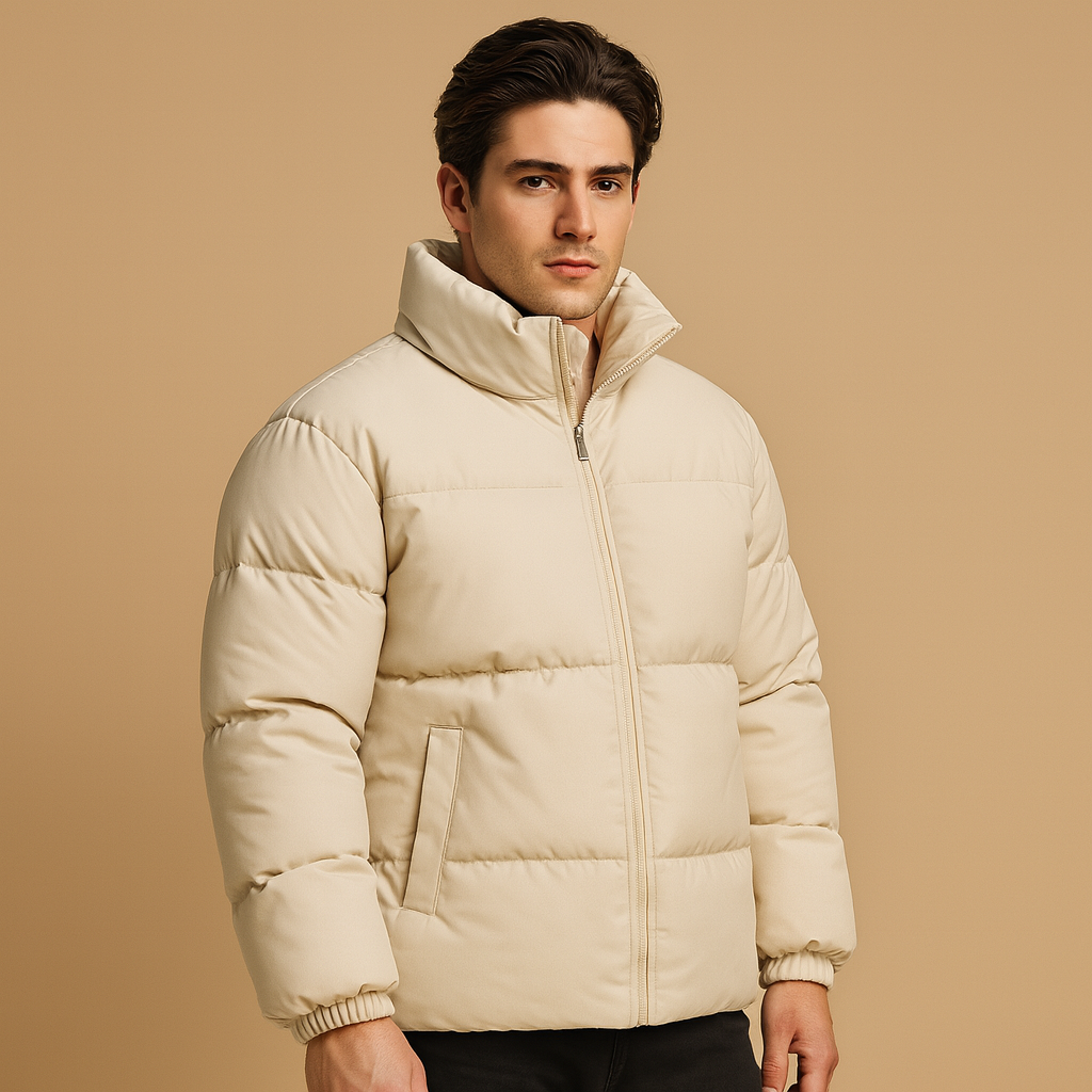 Men's Minimal Hip-Length Insulated Jacket in a Regular Fit - Beige