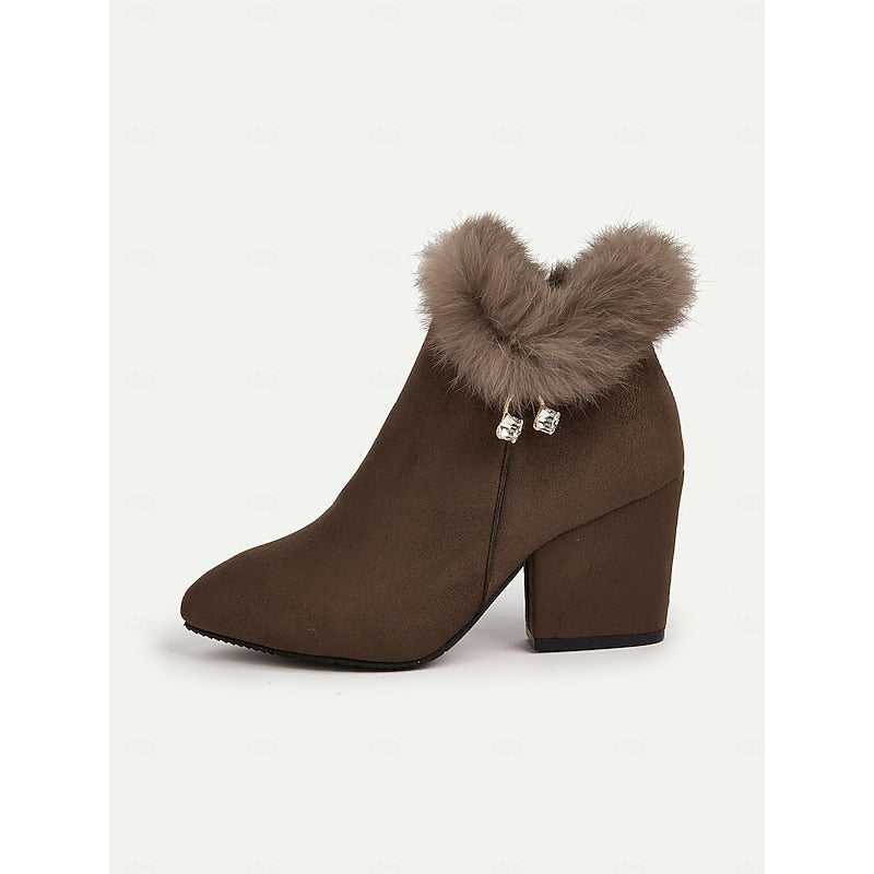 Women's Plush-Collar Pointed-Toe Boots with Side Zip
