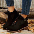 Women's Round-Toe Slip-On Chelsea Boots with Deep-Tread Sole - Black