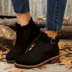 Women's Round-Toe Slip-On Chelsea Boots with Deep-Tread Sole - Black