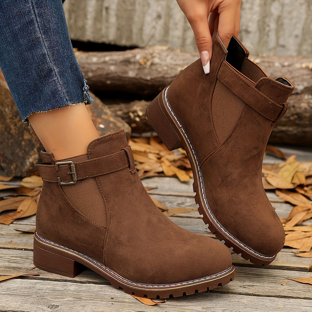 Women's Round-Toe Slip-On Chelsea Boots with Deep-Tread Sole