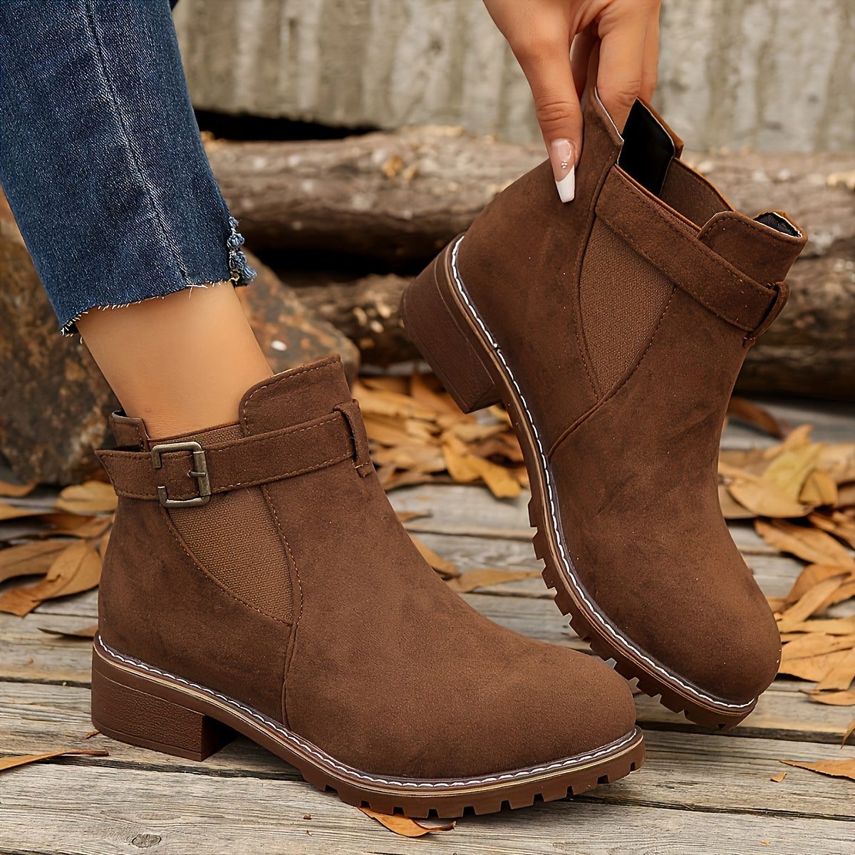 Women's Round-Toe Slip-On Chelsea Boots with Deep-Tread Sole