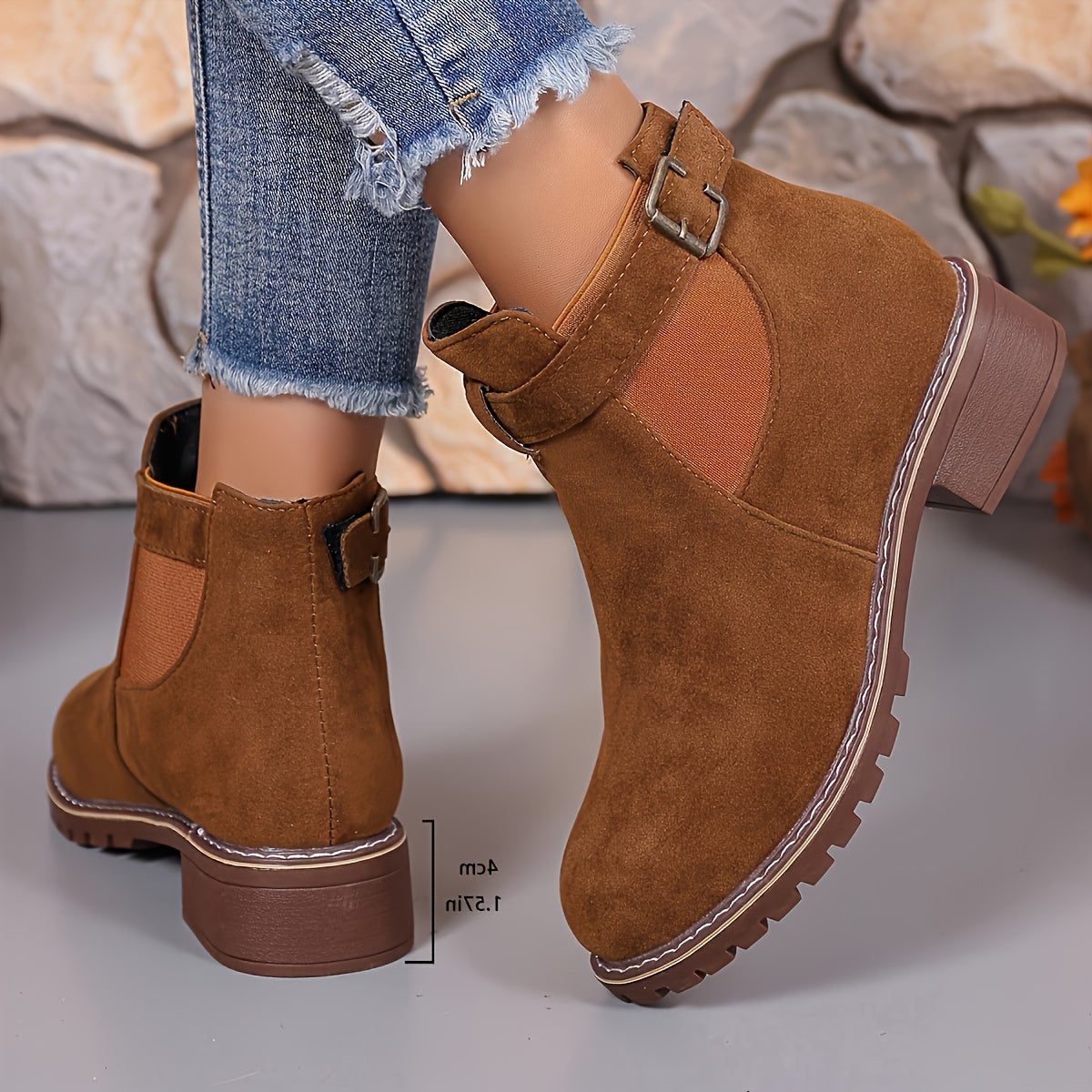 Women's Round-Toe Slip-On Chelsea Boots with Deep-Tread Sole