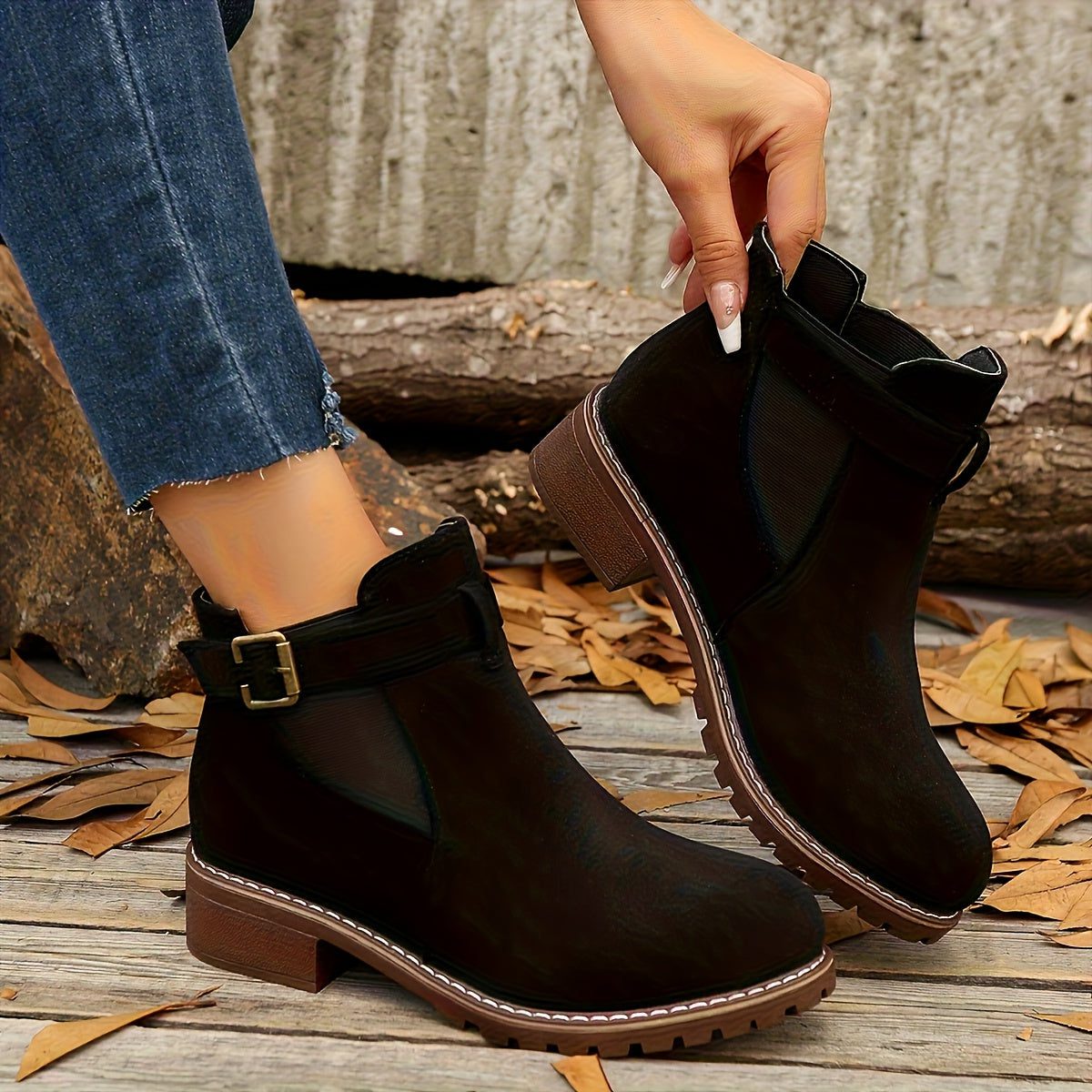 Women's Round-Toe Slip-On Chelsea Boots with Deep-Tread Sole