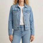 Women's Everyday Cropped Denim Jacket with Buttoned Chest Pockets - Blue