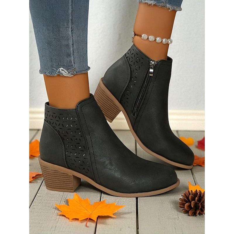 Women's Classic Cutout Ankle Boots with Easy Side Zip