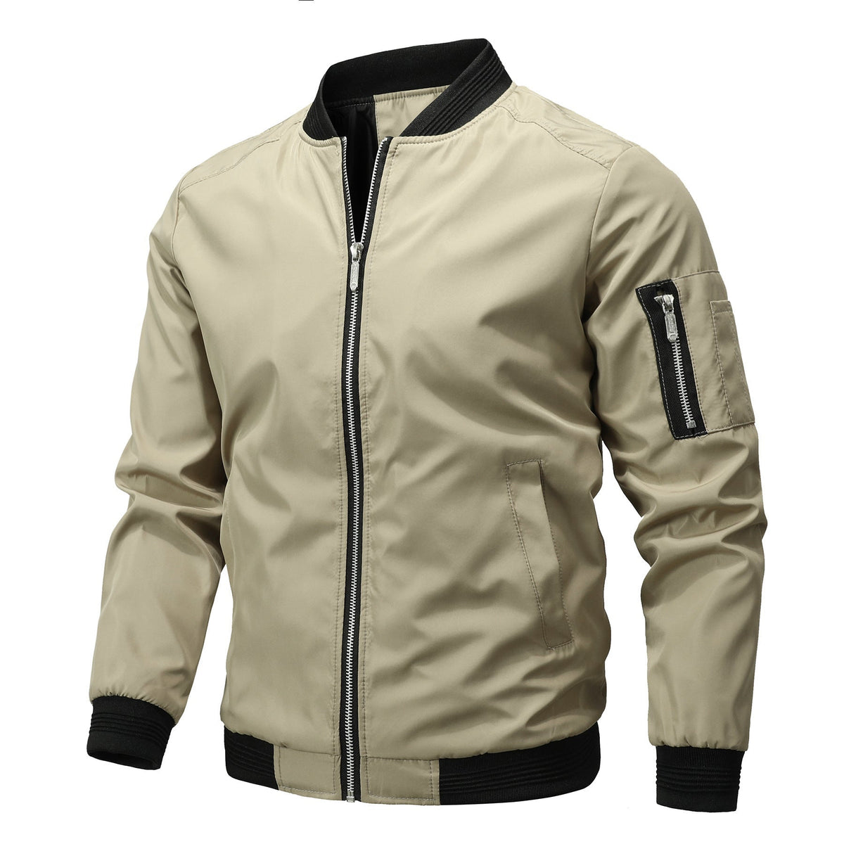 Men's Lightweight Ribbed-Hem Bomber for Mild Autumn Days - Khaki