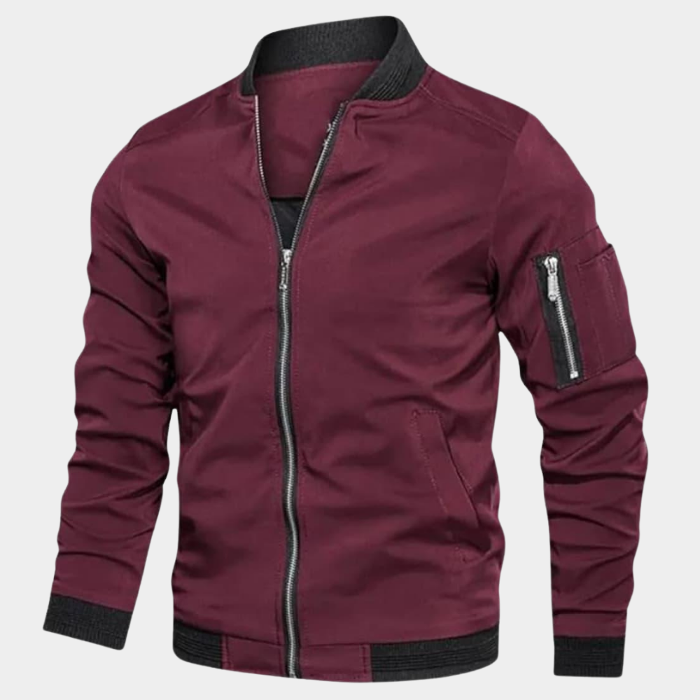 Men's Lightweight Ribbed-Hem Bomber for Mild Autumn Days - Wine Red