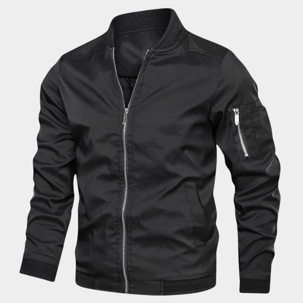 Men's Lightweight Ribbed-Hem Bomber for Mild Autumn Days - Black